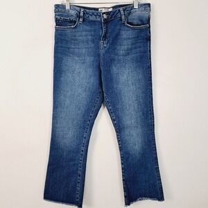 Free People Hi Rise Raw Hem‎ Straight Leg Crop Medium Wash Jeans Size 32